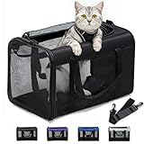 Conlun Katzentransportbox,Weiche Katzentransporttasche mit 4-seitigem Netz, Flugzeugtaugliche Katzentasche für Kleine&Mittelgroße Katze Kätzchen Welpen bis 6 Kg, Hundetransportbox Faltbar-M, Schwarz