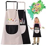 LYNBLY 2 Stück Malschürze Kinder, Kinder Schürzen Set, Verstellbare Kochschürze Kinder für Jungen Mädchen, Mit Tasche Kinder Wasserdichte schürzen, zum Malen Kochen Backen Gartenarbeit DIY Kunst