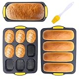 mumisuto Baguette Backform Silikon, 3 Stück Brötchen Backform Antihaft, 1 Mulden & 4 Mulden & 9 Mulden, Baguetteblech mit Ölpinsel, Perfekt für Baguette, für Backofen, Mikrowelle, Geschirrspüler