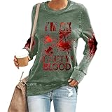 Chanpning Halloween T-Shirt Damen Baggy Hoodie Ohne Kapuze Tunika Luftig Sweatshirt Festlich Shirts Sweat Blusen Leichte Partywear Longsleeve Bluse Drucken Kostüm Halloween Pullover Damen Orange