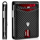 TENBST Geldbörse Herren, Geldbeutel mit Geldklammer, RFID Schutz Slim Wallet, Portmonee mit 11 Kartenetui, Carbon Schwarz