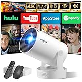 Mini Beamer Unterstützt 4K 1080P, Projektor Tragbarer mit WiFi 6 und Bluetooth 5.4, Beamer Klein Projektor Auto Keystone 180°Dreh Kompatibel mit HDMI/TV Stick/Memory Stick/Laptop, Weiß