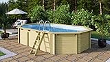 Trend Holzpool Set Achteck Langform 610 x 400 x 124 cm Innenhülle blau