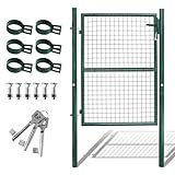 ISOISL Gartentor, 125x100cm Grün Gartentür Zauntür Hoftor aus verzinktem Stahl, inkl. Schloss Türklinke und 3 Schlüsseln, Zauntor Zaun Wetterfest, Robust und Langlebig