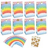 PHOGARY Geschenktütchen Mitgebsel Kindergeburtstag Tüten Regenbogen Geburtstag Party - 54stk (24 Regenbogen Partytüten + 30 Regenbogen-Sticker) Geschenktüten für Mädchen Gastgeschenke Partytüten