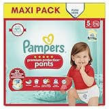 Pampers Premium Protection Pants Größe 5, 74 Windeln, 11 kg - 17 kg, mit einem 360°-Halt und weichen Auslaufbarrieren, 2 mal breiter als vorne für Komfort und Schutz