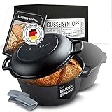 LIEBTHAL Gusseisen Topf Brot backen - Robuster Brottopf mit passgenauer Antihaft-Silikoneinlage - Bereits eingebrannter Brotbackform mit Deckel 4.6 L - Brotbacktopf , Braten & Schmoren