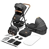 LIONELO Amber Kinderwagen 2 in 1 Kombikinderwagen, Kinderwagen Set mit sportlichen Sitz und fester Babywanne, Tasche, Moskitonetz, Abdeckung Regenblatt (Graphit)
