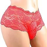 Männer Mädchen Dessous Spitze Tanga Verstärkte Tasche Sportler Riemen Einfarbig Niedrige Taille Plus Größe Seil Männer Unterwäsche-Rot, XXL