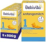 Bebivita 1 Anfangsmilch (5 x 500g), von Geburt an, angenehm sämig & gut sättigend, gut zum Zufüttern