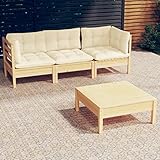 Owoxanthellate 4-Teiliges Garten-Lounge-Set Kiefernholz cremefarbene Polster 63,5x63,5x62,5 cm modular Balkonmöbel wetterfeste Terrassen-Sitzgruppe für Garten Terrasse und kleinen Balkon