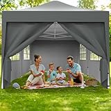 3x3m Pavillon, Pop-Up Faltpavillon Wasserdicht, Gartenzelt UV Schutz 50+, Partyzelt Wasserdicht Stabil mit Tragetasche, Höhenverstellbar Faltbar Gartenzelt mit 4 Seitenteilen, für Garten, Party (3*6)