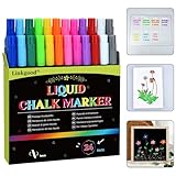 24 Kreidestifte für Tafel Abwaschbar, 12 Farben Fensterstifte Fenstermalstifte Weißwandstifte Kreidemarker Tafelstifte für Fenster Kreidetafel Whiteboard Glas für Erwachsene Kinder, 1MM Feine