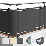 Sol Royal SolVision Balkon Sichtschutz HB2 HDPE blickdichte Balkonumspannung 90x500 cm – Schutz für Balkon Geländer Sichtschutz Anthrazit – Abdeckung mit Ösen und Kordel