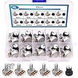 Taiss/20 Stücke Potentiometer Kit mit Knöpfen B1K 2K 5K 10K 20K 50K 100K 250K 500K 1M Ohm Potentiometer-Sortiment 3 Anschlüsse Linear Rotary Potentiometer Audio B Typ zur Lautstärkeregelung F054