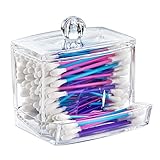 Q-Tips Wattestäbchen Aufbewahrungsbox, Polystyrol Wattestäbchen Spender mit Deckel, 8,8 x 8 x 9 cm, Transparent, BPA frei