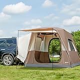 PORTAL Heckzelt 4-5 Personen 2 in 1 Auto Zelt mit Sonnensegel 305x245x220cm 3000mm wasserdicht Familienzelt Festivalzelt für Auto Reise Camping Braun