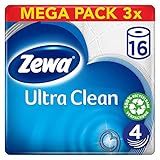 Zewa Toilettenpapier Ultra Clean 4-Lagig, Mega Pack, 3 Packungen (48 Rollen x 135 Blatt)