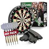 #DoYourDart Dartscheibe | 6 Dartpfeile – Steeldart inkl. Flight | Dart Komplett-Set | Sisal Dartscheibe mit Dart-Surround | Dartboard – selbstschließende brasilianische Sisalfasern