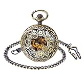 Unendlich U Herren Römische Ziffern Skala Taschenuhr mit Halskette Kette Analog Handaufzug Unisex Retro Steampunk Mechanische Kettenuhr