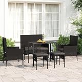 KOIECETA 6-TLG. Garten-Lounge-Set mit Kissen Gartenmöbel Set Garten Hocker & Tisch Loungemöbel Outdoor Möbel mit Sessel Schwarz Poly Rattan