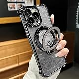 ZSUFCBF Quicksand Bracket-Telefonhülle für iPhone 16 ProMax 15 14 13 12 11 Pro Max Plus Farbverlauf-Glitzer-Anti-Fall-Ständerabdeckung, Silber, für iPhone 15 Pro Max