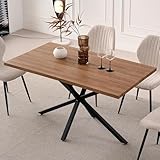 EGOONM Moderner Rechteckiger Esstisch mit Schwarzem Metallrahmen; Küchentisch mit Verstellbaren Fußpolstern für 4-6 Personen, Wohnzimmertisch für Küche, Esszimmer, Büro (Braun)