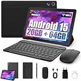 Tablet 10 Zoll 8-in-1 Kit Android 15 Tablet PC mit Hülle Tastatur Maus Stift Kopfhörer Netzstecker Kabel Octa-Core 20 GB RAM 64 GB ROM 1TB TF Erweiterbar 1280x800 IPS Touchscreen 5000 mAh (Schwarz)