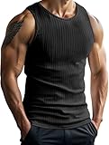 PINSPARK Herren Tank Top Ärmelloses Shirt Gym Tanktop Fitness Muskelshirt Gerippte Achselshirt Unterhemd Atmungsaktiv Sport Laufshirt Slim Fit Bodybuilding Shirts Schwarz L