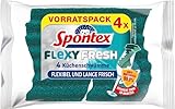 Spontex Flexy Fresh x4, der effiziente Reinigungsschwamm mit antibakteriellem Schutz, flexibel, lange frisch, kratzfrei, 1 x 4 Stück