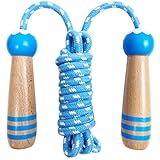Verstellbares Springseil aus gewebter Baumwolle mit Holzgriff für Erwachsene, Fitnessübungen, Fettverbrennung, Fitnesstraining für Männer und Frauen (blau)
