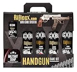 RifleCX - Waffenreinigungsset - Komplettes Set zur Pflege der Handfeuerwaffen - mit Reiniger, Öl, Schmiermittel, 1 x Schutzbrille und 10 x Handschuhe - für Schießsport
