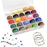 CAREDGO Gewachste Baumwollschnur 0.55mm*10m Wachsschnur 25 Rollen Gewachste Polyesterschnur Wachsfaden Gewachster Faden Bunt Gewachste Schnur Schmuckband Kordel Handnähgarn für DIY Schmuckherstellung