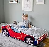 Kids Collective Autobett Kinderbett Jugendbett 70x140 | 80x160 mit Rausfallschutz Matratze optional | Kinder Spielbett Rennfahrer | von 3. bis 10. Lebensjahr
