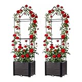 PortoAlegre 2 Stück Rankhilfe Mit Blumenkasten Auf Rollen, Tomaten Rankhilfe Mit Wasserspeicher Tomatentopf Tomatenturm Rankgitter Mit Pflanzkasten Für Tomaten, Blumen Und Gemüse, 40x40x150Cm