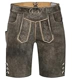 Schöneberger Trachten Couture Herren Lederhose kurz mit Trachtengürtel, Trachten Lederhose braun antik für Oktoberfest, Original Nubuk-Leder, Tegernsee (48)