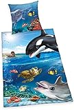 FVLFIL Animal Club Bettwäsche glatt Meerestiere Ocean Orca Delfin Nemo Seehund Schildkröte Schwertwal Krabbe Muschel 135 x 200 cm NEU Wow - All-In-One-Outlet-24 -