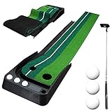Einfeben Golfmatte Puttingmatte Golf Indoor Büro Outdoor Büro Golf Übungsmatte Golf Puttingmatten Golf Putting Trainer Matte mit Auto Ball Return Funktion, Golf Putter, 3 Golfbälle