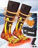 Beheizbare Socken, [Militärische Heizungs Experten] 2×5000mAh Wiederaufladbare Heated Heizsocken mit 3 Wärmeeinstellungen, Waschbare Beheizte Socken Bis zu 60°C für Outdoor-Arbeit Skifahren Camping