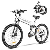 SAMEBIKE E Bike Elektrofahrrad 26 Zoll E-Bike klapprad 48V14Ah Abnehmbarer Akku,Max.Reichweite bis zu 70-140km 21 Gänge City EBike Herren Damen Off-Road Mountainbike (Tiefes Weiß)
