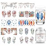 arricraft 10 Blatt Traumfänger UV DTF Cup Wrap Für 16OZ Glas Federn Blumen Zweige Monde Abziehbilder Traumhafte Transferaufkleber Für DIY Flaschen Wandfenster Boho Dekor Frauen