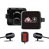 VSYSTO Motorrad DashCam mit 130 ° Weitwinkel Doppellinse Vordere und hintere Kamera, 1080P Motorrad Kamera Wasserdicht Action Cam, Starlight Nachtsicht, G-Sensor, WDR, WiFi