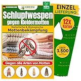 GREEN GUARDIA Schlupfwespen gegen Kleidermotten - 12 Karten à 1 Lieferung - Effektiv Motten bekämpfen/Bio- und Umweltfreundliche Alternative zu Mottenfalle, Mottenspray, Pheromfalle