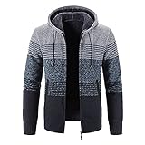Minying Herren Cardigan, Strickjacke, offen, mit Reißverschluss, für Herbst und Winter, mit Tasche, Strickjacke für Herren, mit Stehkragen, Strickpullover mit Kapuze, 6 - Grau, XX-Large