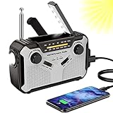 Solar Radio, AM/FM Tragbar Kurbelradio Dynamo Notfallradio mit 4000mAh Wiederaufladbare Batterie, Led Taschenlampe, SOS-Alarm für Camping, Ourdoor, Notfall (grey)