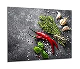 TMK | Herdabdeckplatte 60x52 Einteilig Glas Elektroherd Induktion Herdschutz Spritzschutz Glasplatte Deko Schneidebrett Chilli Gewürze
