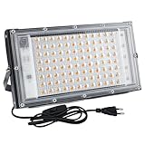 CREATESTAR LED Strahler 100W, Led Strahler mit Stecker, 10000 Lumen LED Fluter 3000K Warmweiß Außenstrahler mit IP65 Wasserdicht für Hell Garten Garage Sportplatz