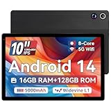 Ainmel Tablet 10 Zoll (2025), Android 14 Tablet 10.36 Zoll Octa-Core,1280x800 IPS,16GB RAM 128GB ROM 1TB TF, 5G WiFi 6, Bluetooth 5.0, 5000mAh, 5MP+8MP, Widevine L1,Schwarz