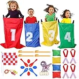 GOLDGE Outdoor Spiele für Kinder, 32pcs Kinderparty Set mit Hüpfsäcken Sandsack Eierlaufen Medaille für Kinder ab 3 Jahren