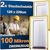 2 Stück ZWERKZEUG® 2x Staubschutztüren mit Reißverschluss 𝟏,𝟐𝟎 𝐱 𝟐,𝟐𝟎 𝐦 extra stark 100 mikron Wasserdicht Anti-Staub Reißverschluss Tür Staubschutzwand Staubtür
